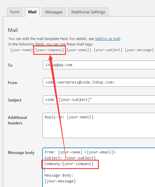 contact form 7 setting