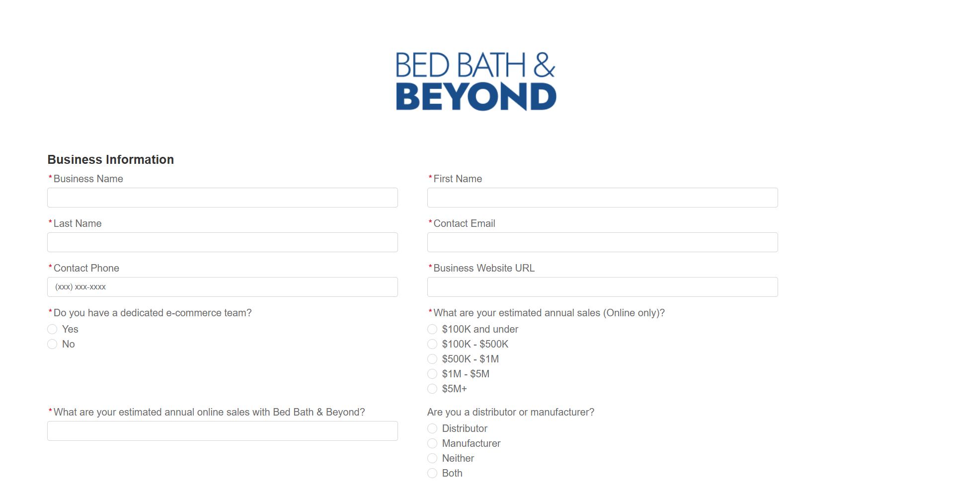 Bed Bath & Beyond 入驻表格填写